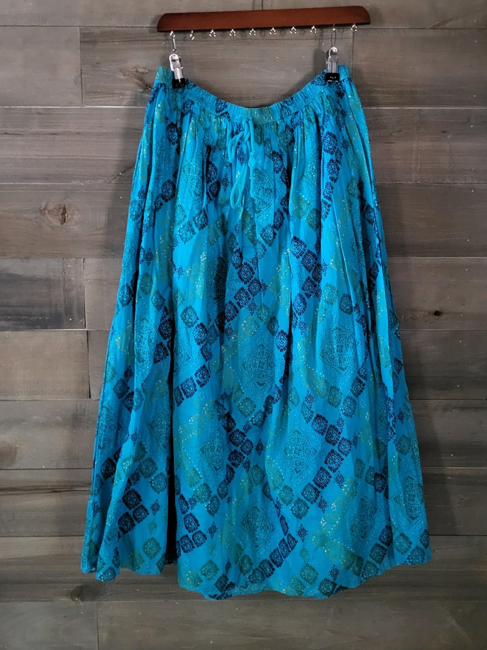 Jones New York Boho 100% Cotton Turquoise Maxi Skirt Size 1X Hippie Y2k